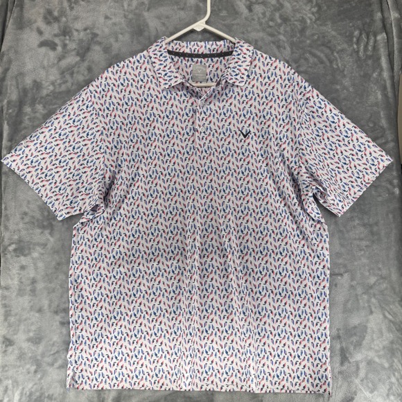 Callaway Golf Polo Shirt Mens XL All Over Parrot Print Short Sleeve Button Up - Picture 2 of 8